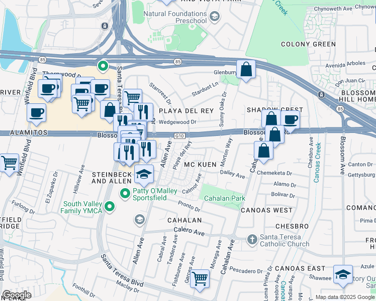 map of restaurants, bars, coffee shops, grocery stores, and more near 798 Delaware Avenue in San Jose