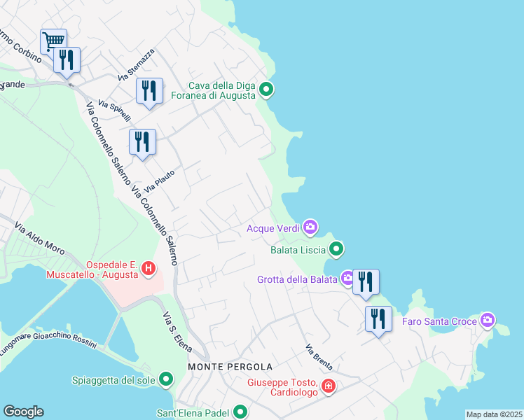 map of restaurants, bars, coffee shops, grocery stores, and more near 35 Via Serpaolo in Augusta