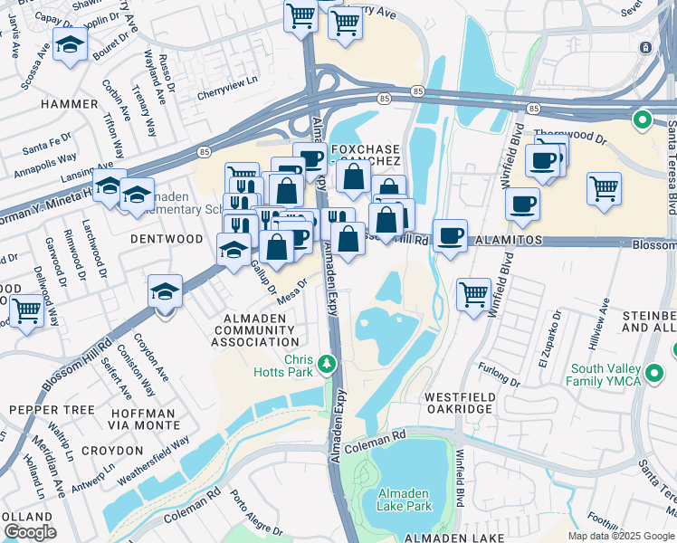map of restaurants, bars, coffee shops, grocery stores, and more near in San Jose