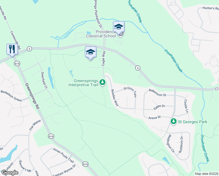 map of restaurants, bars, coffee shops, grocery stores, and more near 3236 Reades Way in Williamsburg