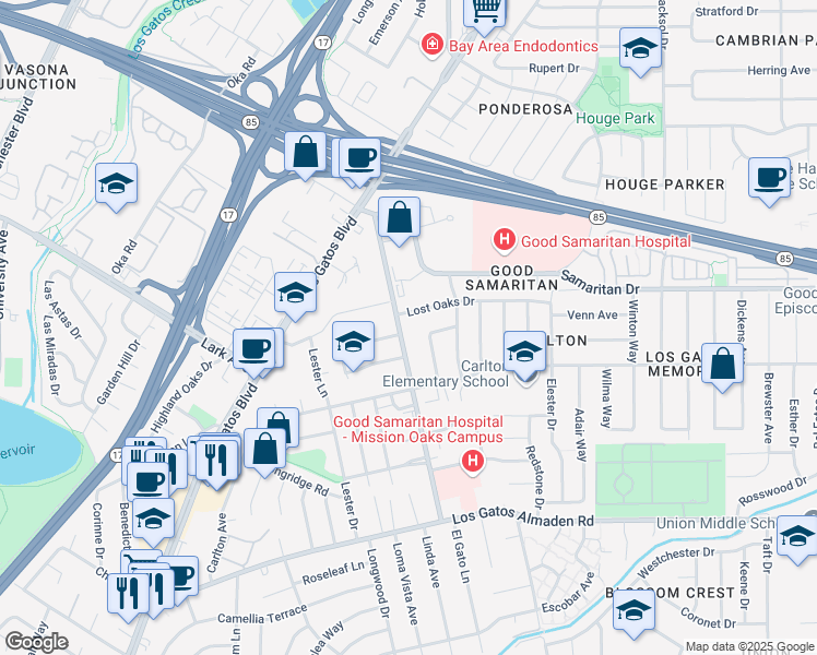 map of restaurants, bars, coffee shops, grocery stores, and more near 4812 National Avenue in San Jose