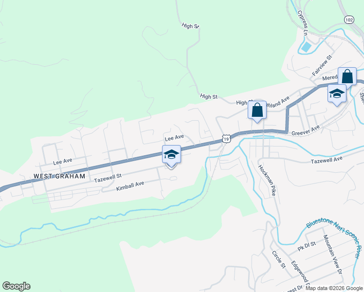 map of restaurants, bars, coffee shops, grocery stores, and more near 1810 Virginia Avenue in Bluefield