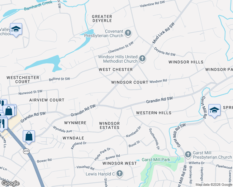 map of restaurants, bars, coffee shops, grocery stores, and more near 3852 Amber Way Circle Southwest in Roanoke
