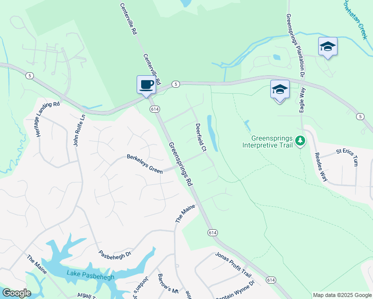 map of restaurants, bars, coffee shops, grocery stores, and more near 3517 Mallard Cove in Williamsburg