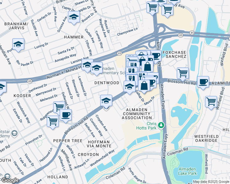 map of restaurants, bars, coffee shops, grocery stores, and more near in San Jose