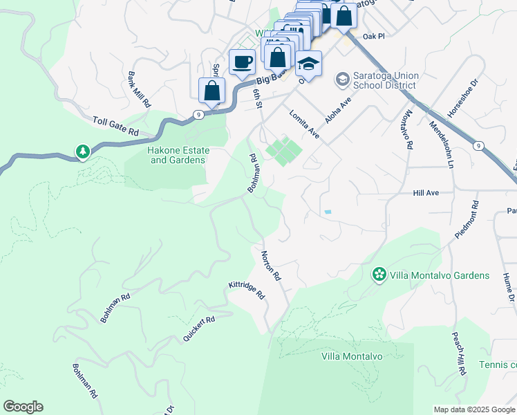 map of restaurants, bars, coffee shops, grocery stores, and more near 15906 Cuvilly Way in Saratoga