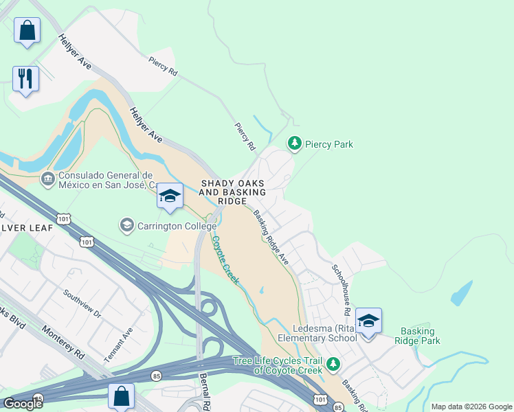map of restaurants, bars, coffee shops, grocery stores, and more near 707 Jenny Court in San Jose
