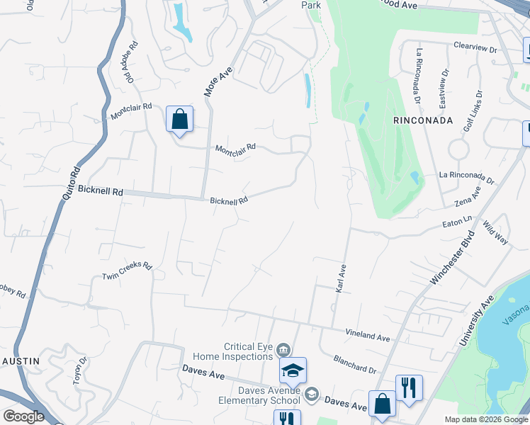 map of restaurants, bars, coffee shops, grocery stores, and more near 15098 Elm Park in Monte Sereno