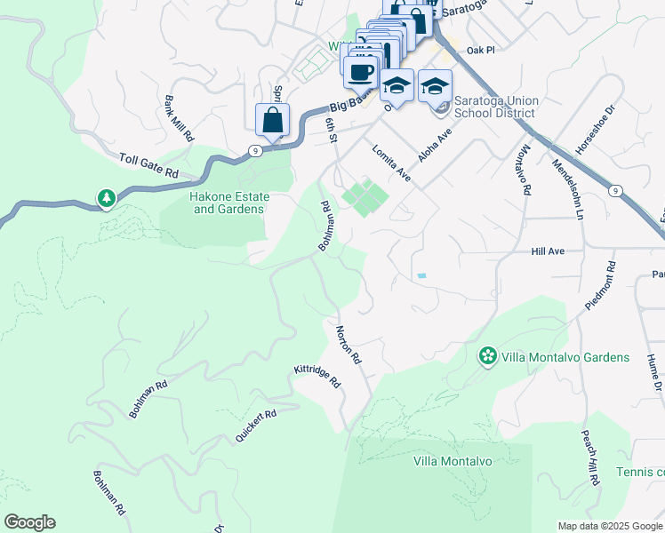 map of restaurants, bars, coffee shops, grocery stores, and more near 15906 Cuvilly Way in Saratoga
