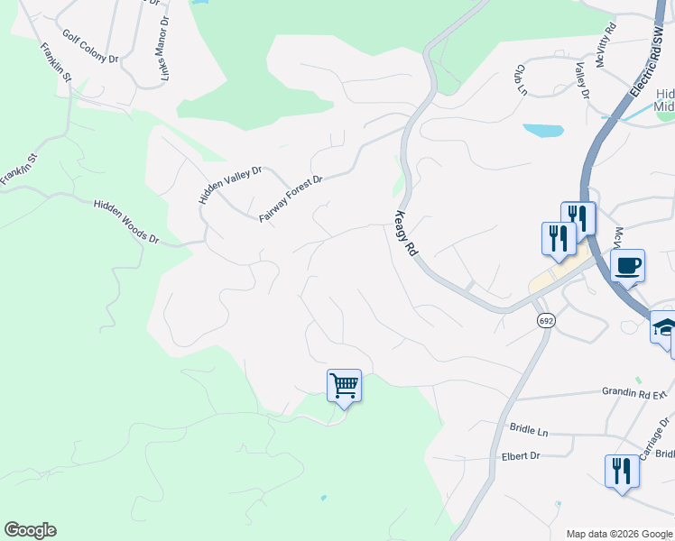map of restaurants, bars, coffee shops, grocery stores, and more near 5686 Warwood Drive in Cave Spring