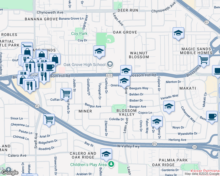 map of restaurants, bars, coffee shops, grocery stores, and more near 5684 Lathrop Court in San Jose