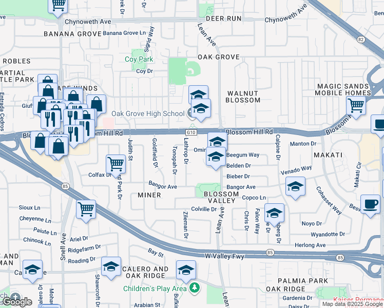 map of restaurants, bars, coffee shops, grocery stores, and more near 5684 Lathrop Court in San Jose