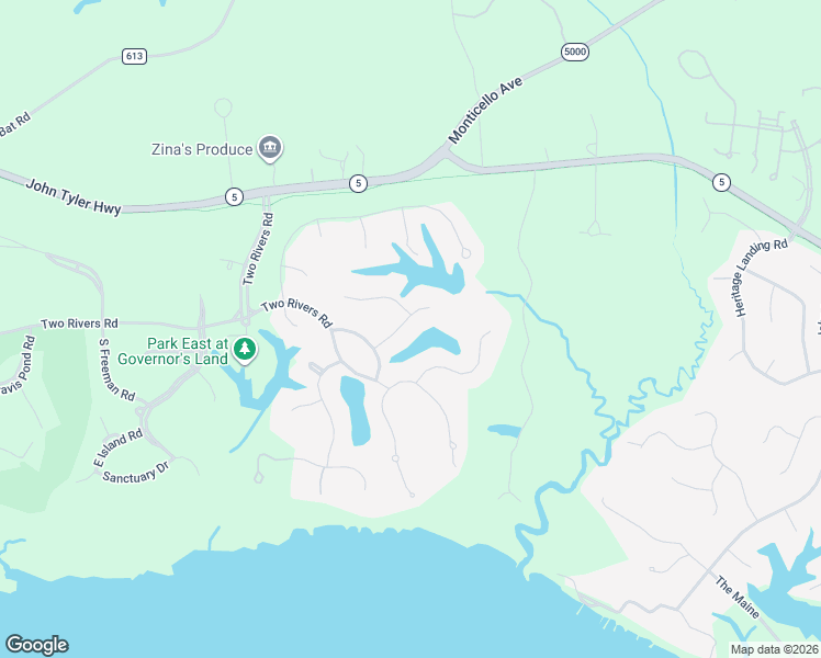 map of restaurants, bars, coffee shops, grocery stores, and more near 3000 John Vaughan Road in Williamsburg