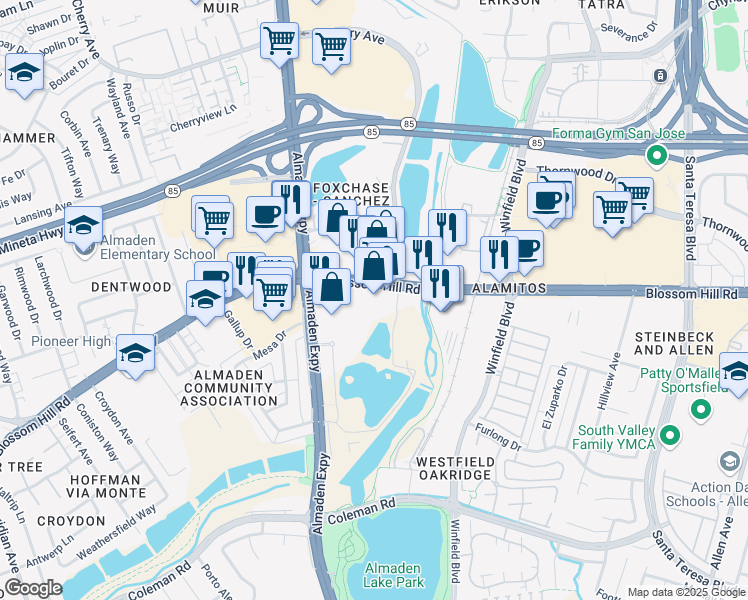map of restaurants, bars, coffee shops, grocery stores, and more near in San Jose