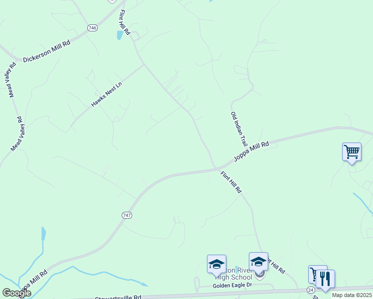map of restaurants, bars, coffee shops, grocery stores, and more near 6251 Joppa Mill Road in Moneta