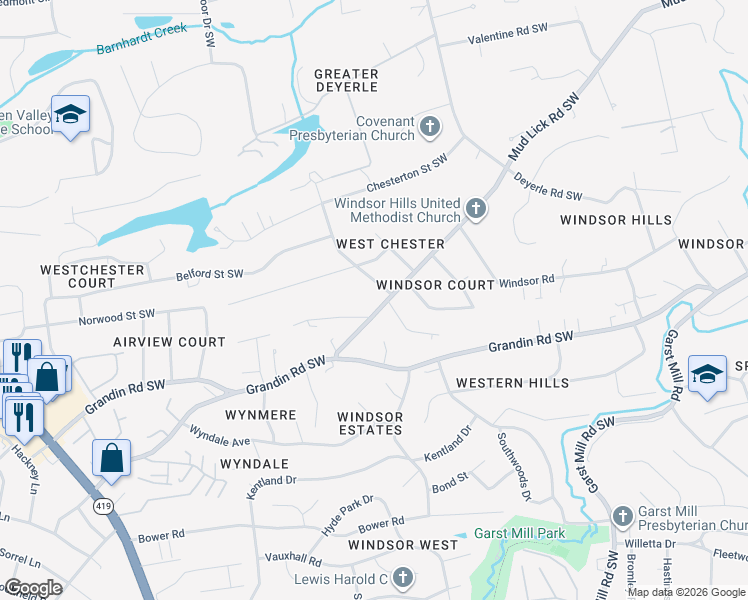 map of restaurants, bars, coffee shops, grocery stores, and more near 4008 Clairmont St SW in Roanoke