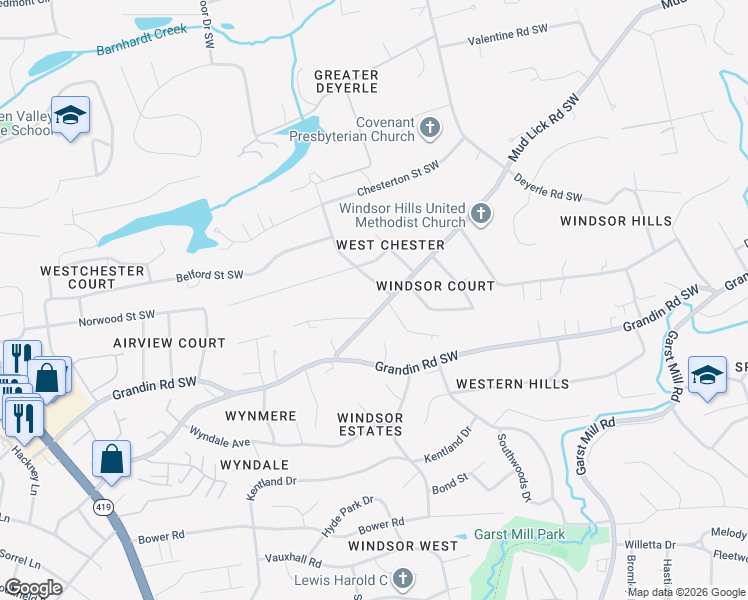 map of restaurants, bars, coffee shops, grocery stores, and more near 4008 Clairmont St SW in Roanoke