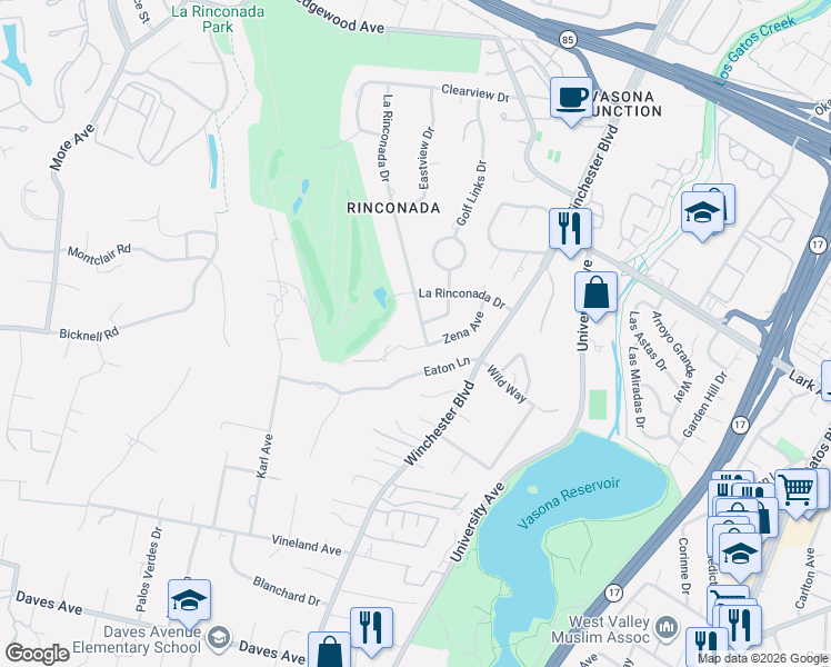 map of restaurants, bars, coffee shops, grocery stores, and more near 15027 Natalye Road in Monte Sereno