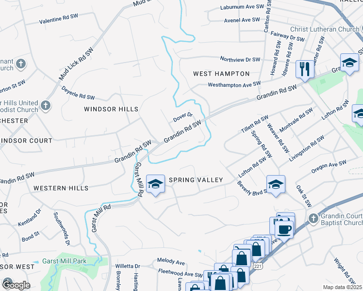 map of restaurants, bars, coffee shops, grocery stores, and more near 3120 Garst Cabin Drive in Cave Spring