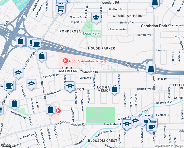 map of restaurants, bars, coffee shops, grocery stores, and more near 2333 Saidel Drive in San Jose