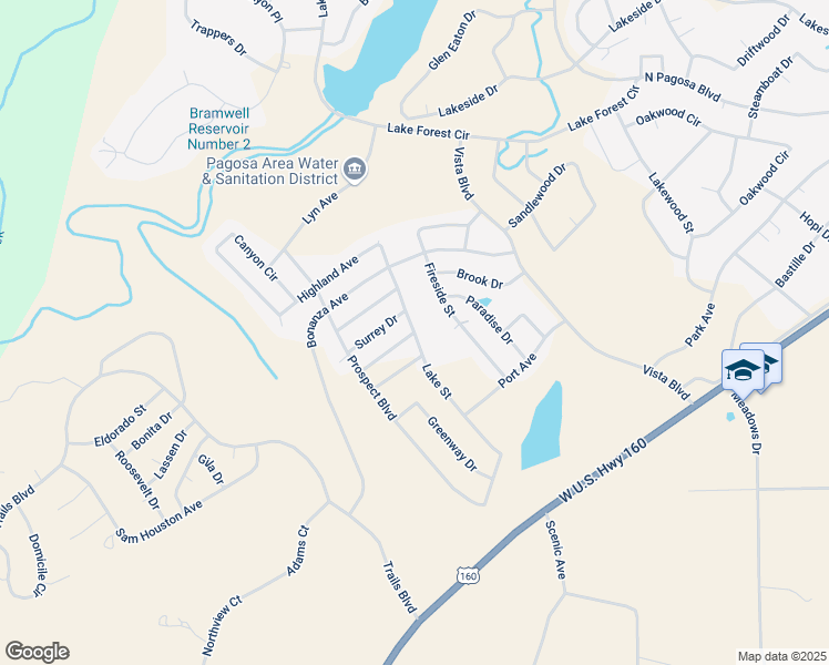 map of restaurants, bars, coffee shops, grocery stores, and more near 507 Lake Street in Pagosa Springs