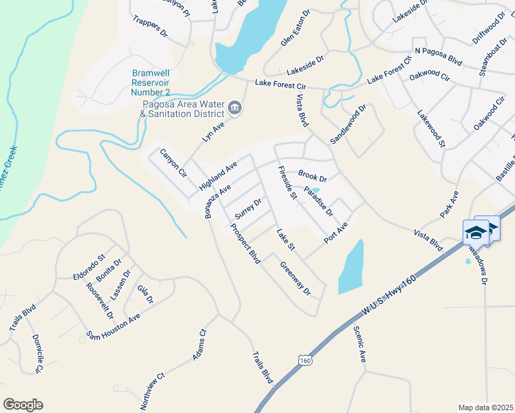 map of restaurants, bars, coffee shops, grocery stores, and more near 507-539 Lake Street in Pagosa Springs