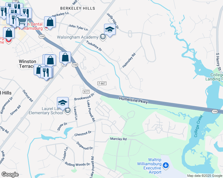 map of restaurants, bars, coffee shops, grocery stores, and more near 121 Meeting Place in Williamsburg