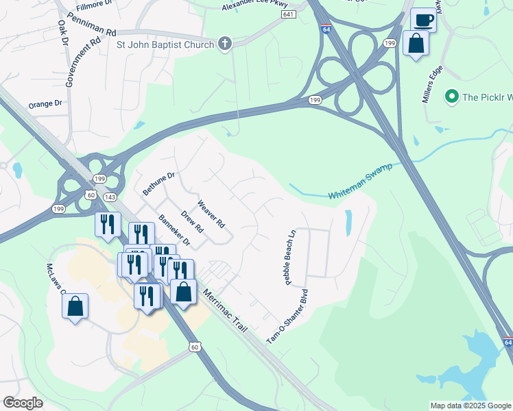 map of restaurants, bars, coffee shops, grocery stores, and more near 811 Lantern Place in Williamsburg