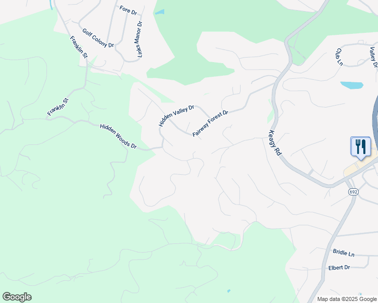 map of restaurants, bars, coffee shops, grocery stores, and more near 6512 Fairway Estates Drive in Roanoke