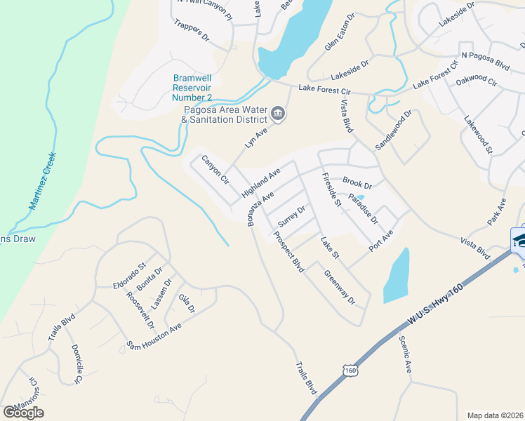map of restaurants, bars, coffee shops, grocery stores, and more near 633 Prospect Boulevard in Pagosa Springs