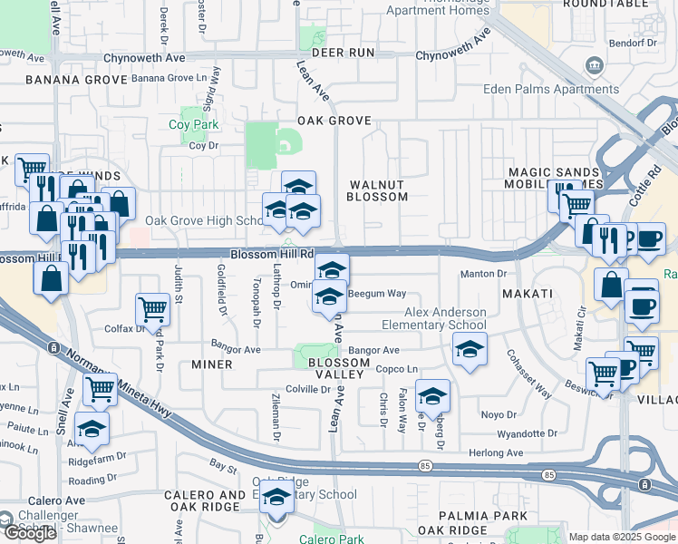 map of restaurants, bars, coffee shops, grocery stores, and more near in San Jose