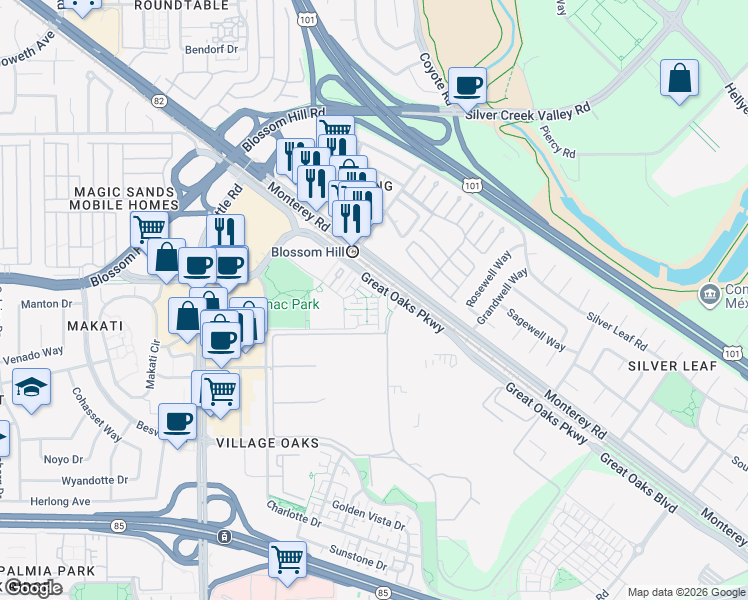 map of restaurants, bars, coffee shops, grocery stores, and more near 308 Flinder Place in San Jose