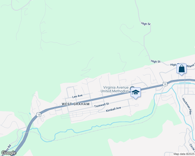 map of restaurants, bars, coffee shops, grocery stores, and more near 235 Poe Street in Bluefield