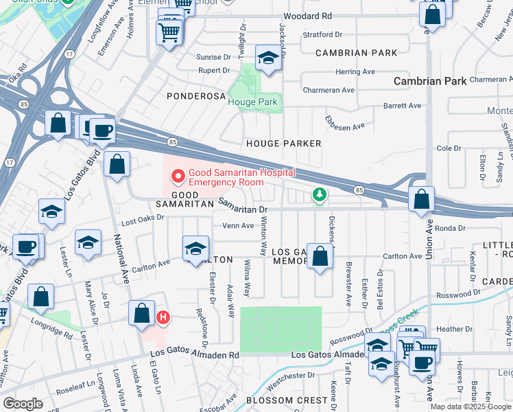 map of restaurants, bars, coffee shops, grocery stores, and more near 2333 Saidel Drive in San Jose