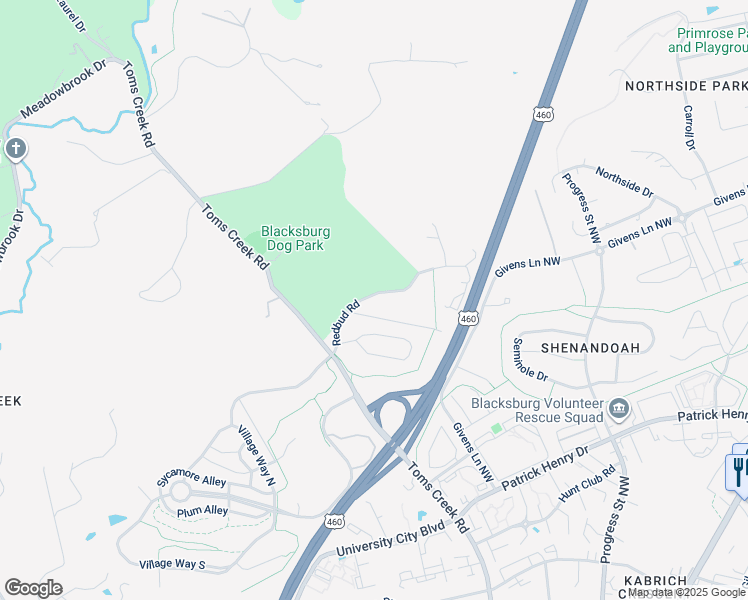 map of restaurants, bars, coffee shops, grocery stores, and more near 864-954 Redbud Road in Blacksburg