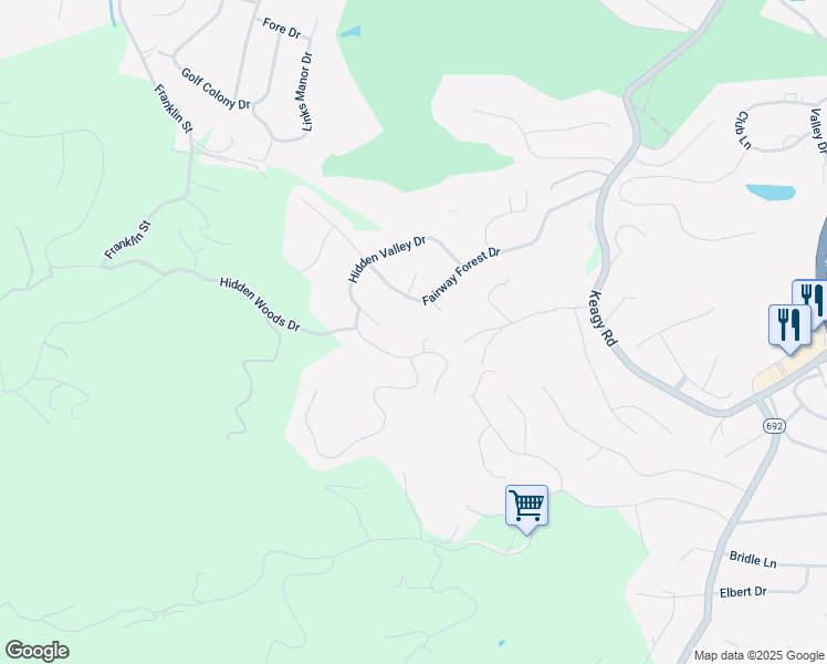 map of restaurants, bars, coffee shops, grocery stores, and more near 6512 Fairway Estates Drive in Roanoke