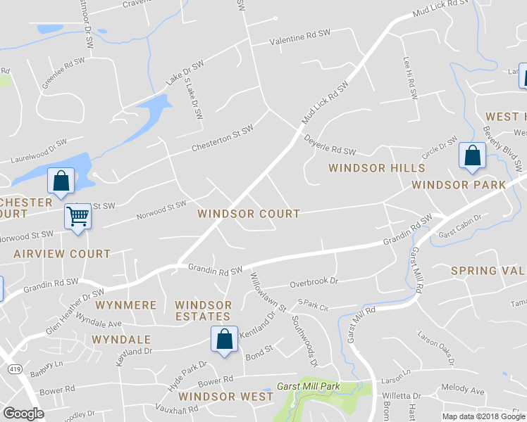 map of restaurants, bars, coffee shops, grocery stores, and more near 2033 Darlington Road Southwest in Roanoke