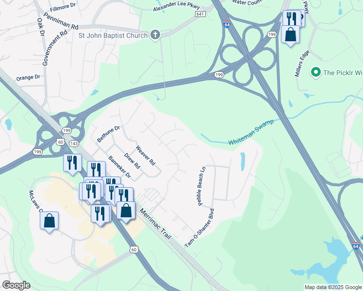 map of restaurants, bars, coffee shops, grocery stores, and more near 811 Lantern Place in Williamsburg