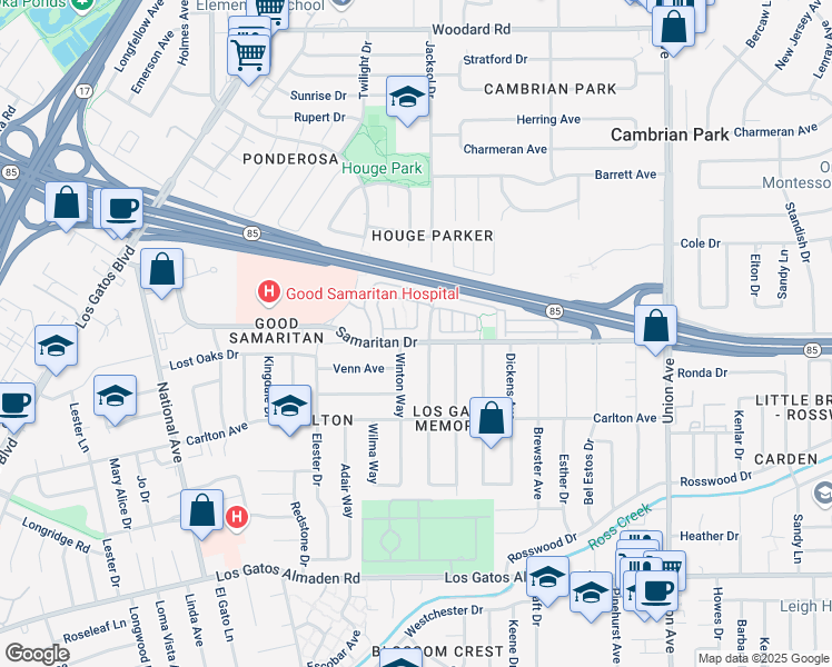 map of restaurants, bars, coffee shops, grocery stores, and more near 2273 Saidel Drive in San Jose