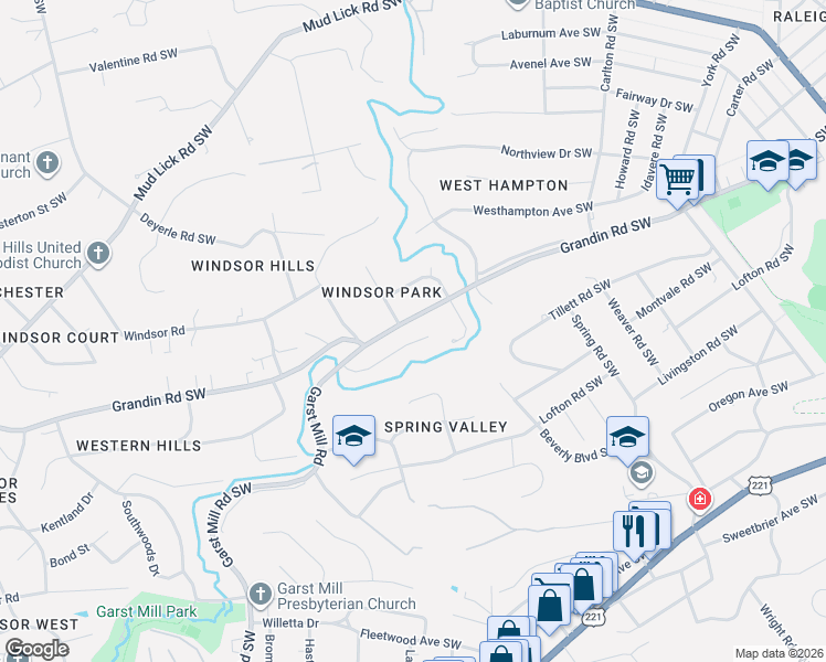 map of restaurants, bars, coffee shops, grocery stores, and more near 3101 Garst Cabin Drive in Roanoke