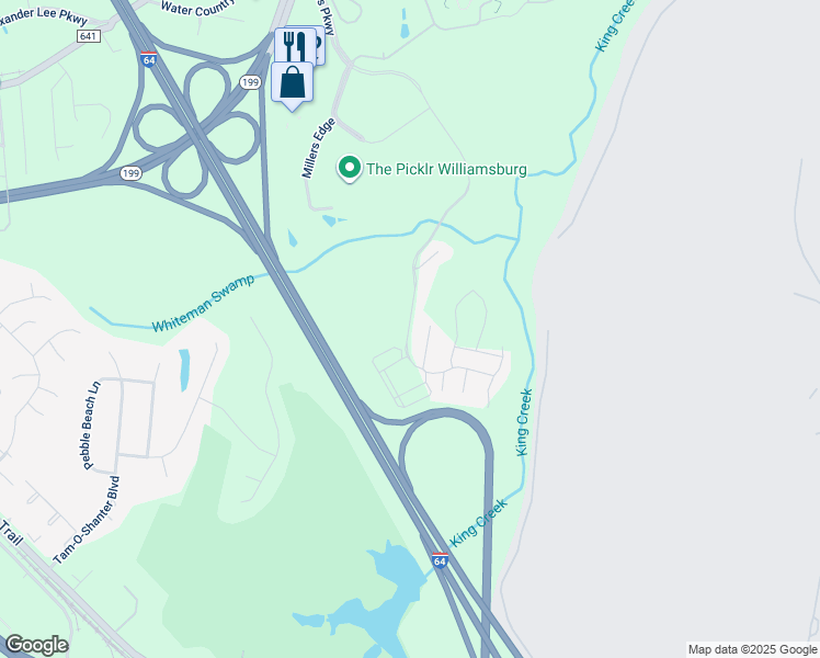 map of restaurants, bars, coffee shops, grocery stores, and more near 1205 Marquis Parkway in Williamsburg
