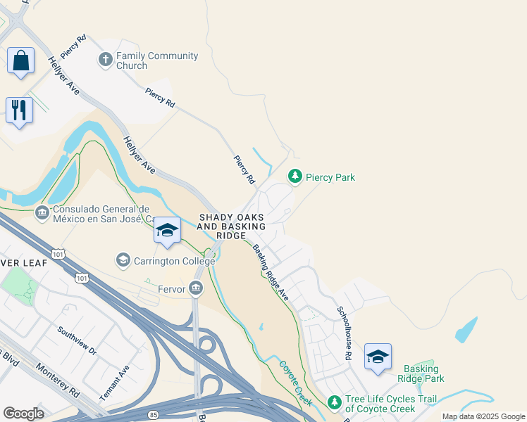 map of restaurants, bars, coffee shops, grocery stores, and more near 801 Gravina Court in San Jose