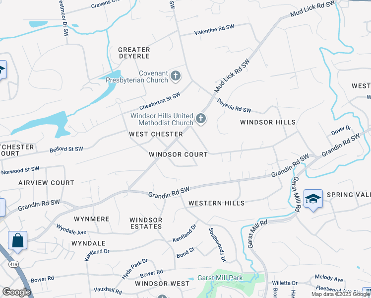 map of restaurants, bars, coffee shops, grocery stores, and more near Darlington Road Southwest in Roanoke