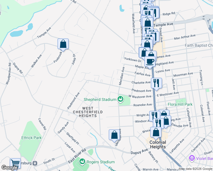 map of restaurants, bars, coffee shops, grocery stores, and more near 2903 Piedmont Avenue in Ettrick