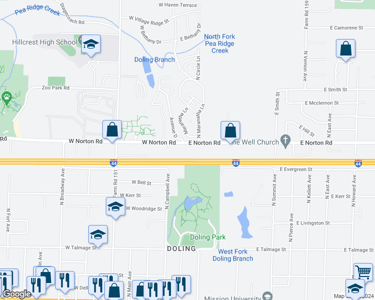map of restaurants, bars, coffee shops, grocery stores, and more near 212 East Norton Road in Springfield
