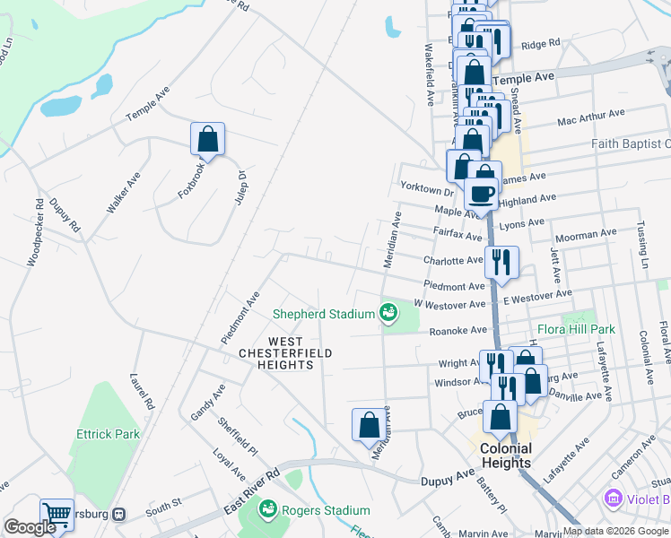 map of restaurants, bars, coffee shops, grocery stores, and more near 2903 Piedmont Avenue in Ettrick