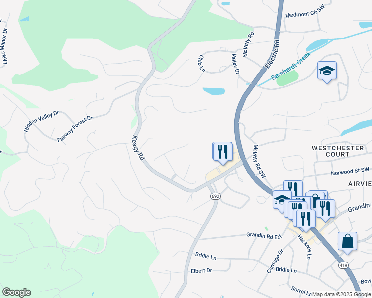 map of restaurants, bars, coffee shops, grocery stores, and more near 4773 Leigh Lane in Cave Spring