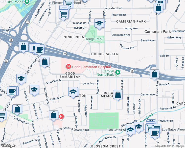 map of restaurants, bars, coffee shops, grocery stores, and more near 2331 Saidel Drive in San Jose