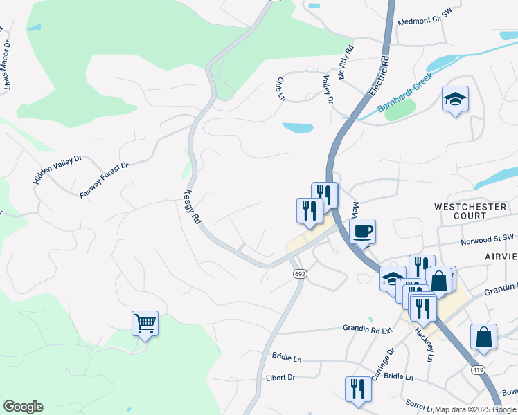 map of restaurants, bars, coffee shops, grocery stores, and more near 4773 Leigh Lane in Cave Spring