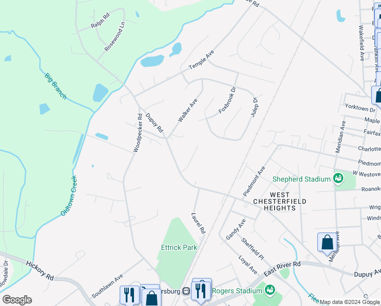 map of restaurants, bars, coffee shops, grocery stores, and more near 19718 Thelma Avenue in Ettrick